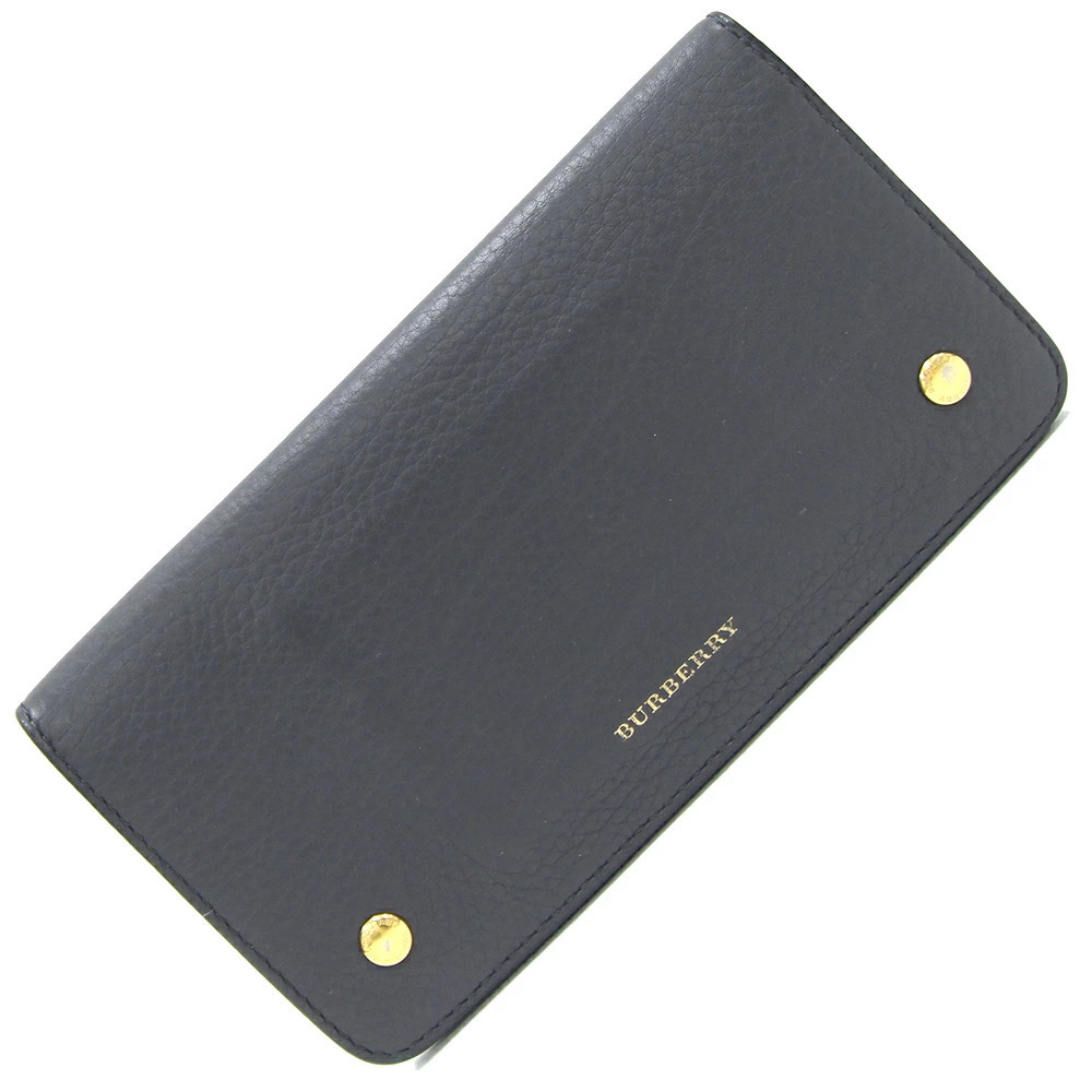 Burberry Bi fold Long Wallet Gray Blue Leather coin wallet Bi